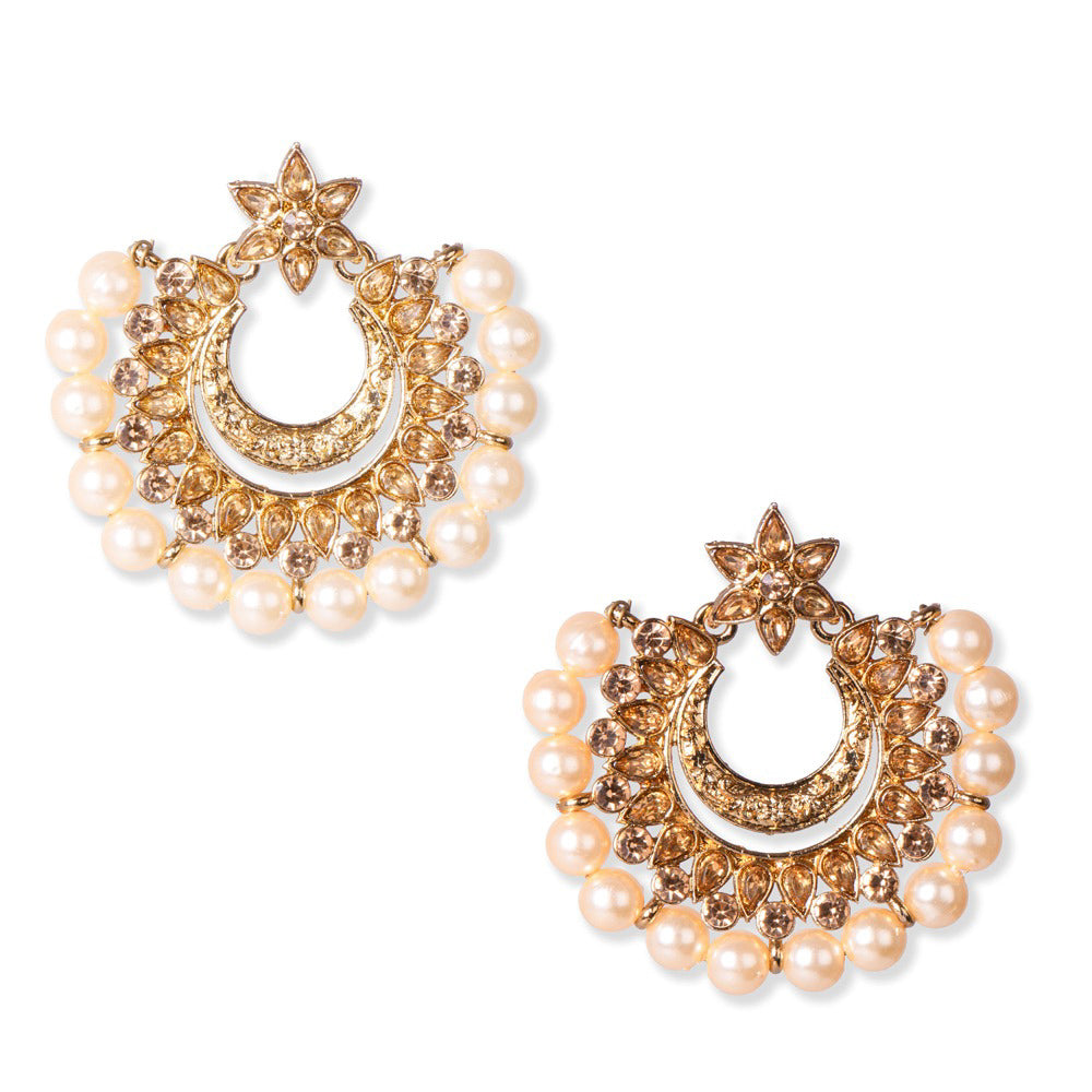 Shreeji Brown Stone And Kundan Gold Plated Dangler Earrings