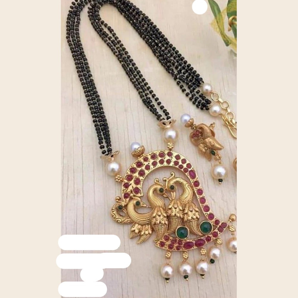 Sai Fashion Gold Plated Pink Pota Stone Traditional Peacock Mangalsutra Set