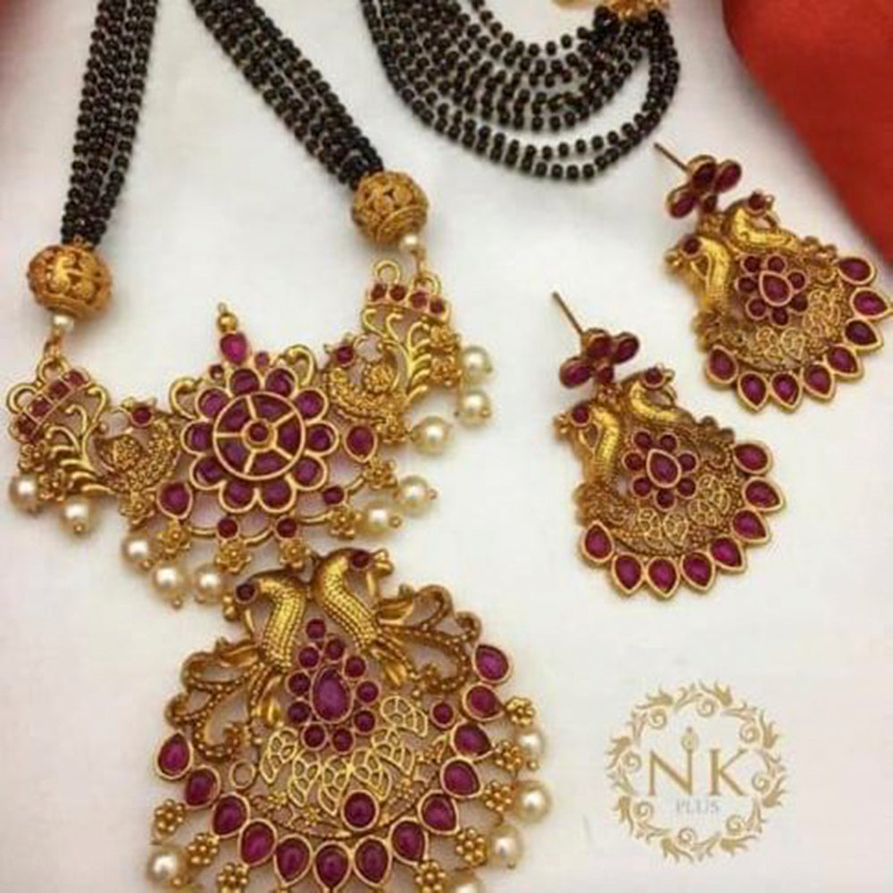 Sai Fashion Gold Plated Pink Pota Stone Traditional Temple Mangalsutra Set