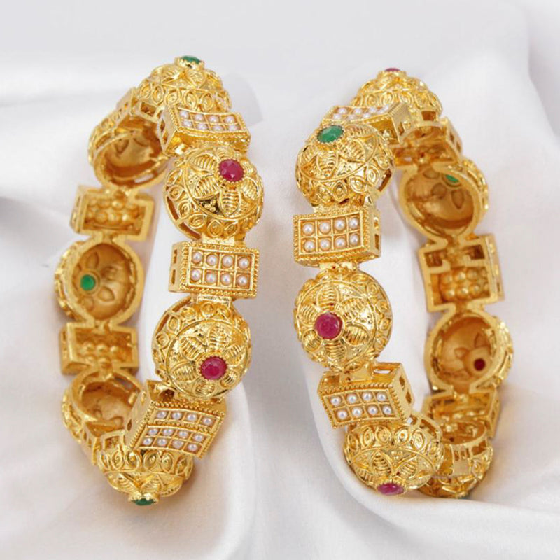 Sai Fashion Gold Plated Pota Stone & Pearl Bangles