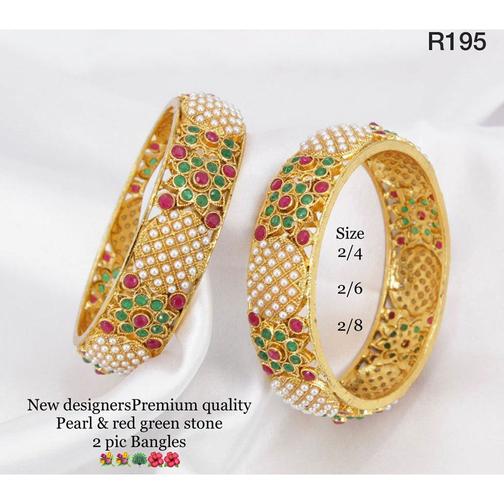 Sai Fashion Gold Plated Pota Stone & Pearl Bangles
