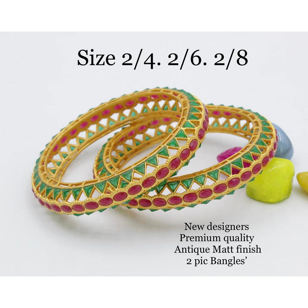 Sai Fashion Gold Plated Pota Stone Bangles