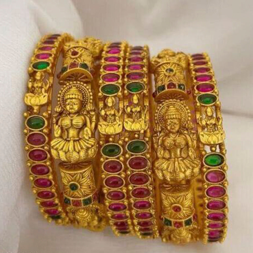 Sai Fashion Gold Plated Pota Stone Temple Bangles