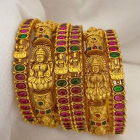 Sai Fashion Gold Plated Pota Stone Temple Bangles
