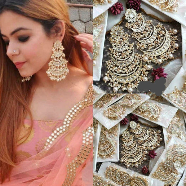 Sai Fashion Gold Plated Kundan & Pearl Dangler Earrings
