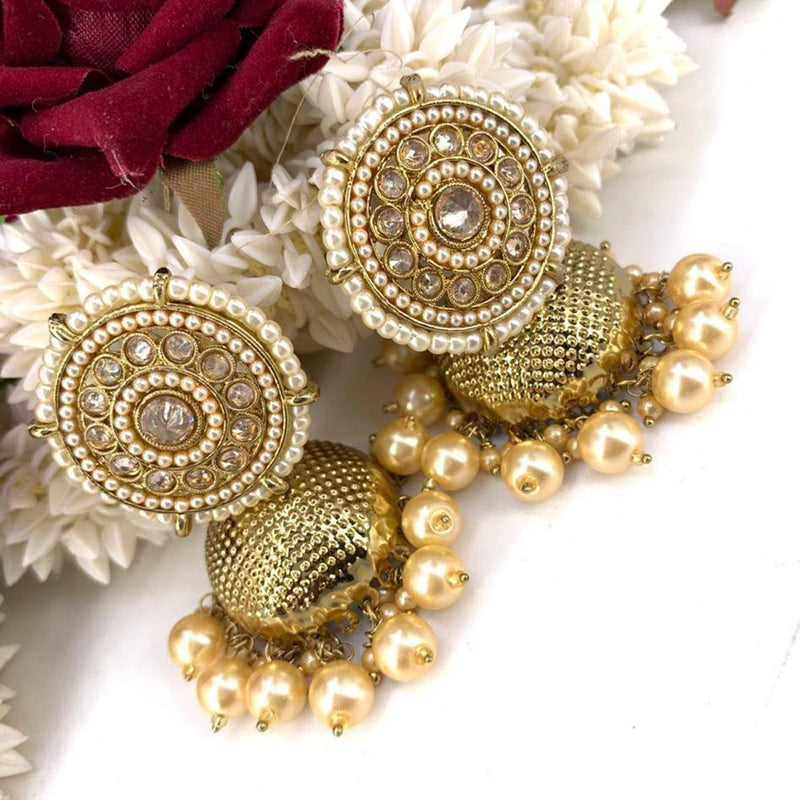 Sai Fashion Gold Plated Kundan And Beads Jhumki Earrings