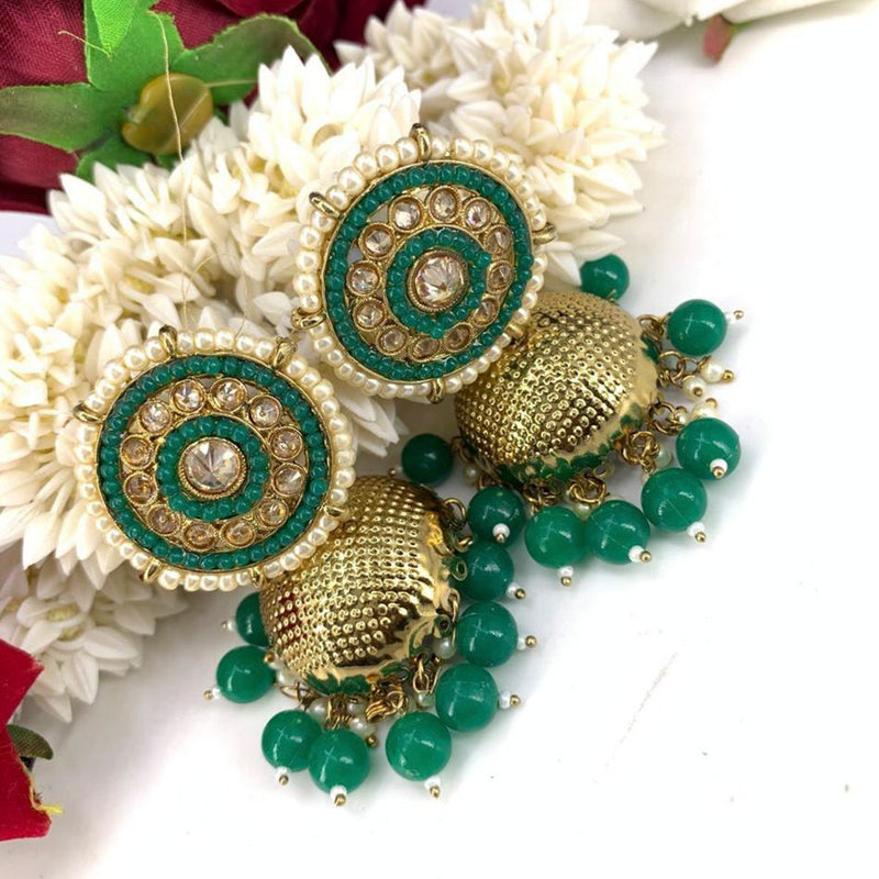Sai Fashion Gold Plated Kundan And Beads Jhumki Earrings