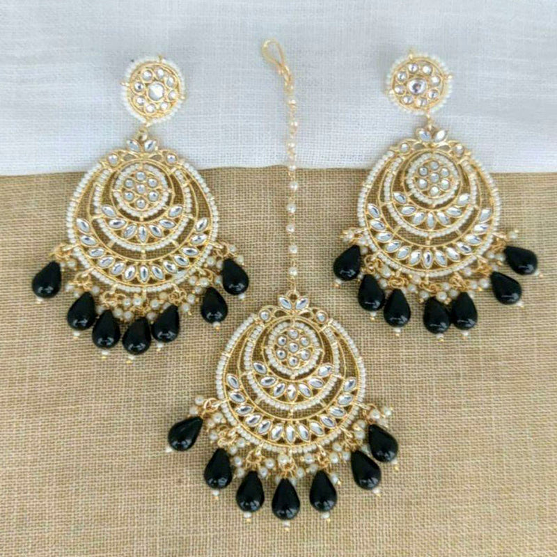 Sai Fashion Gold Plated Kundan And Pearl  Designer Dangler Earrings With Maang Tikka