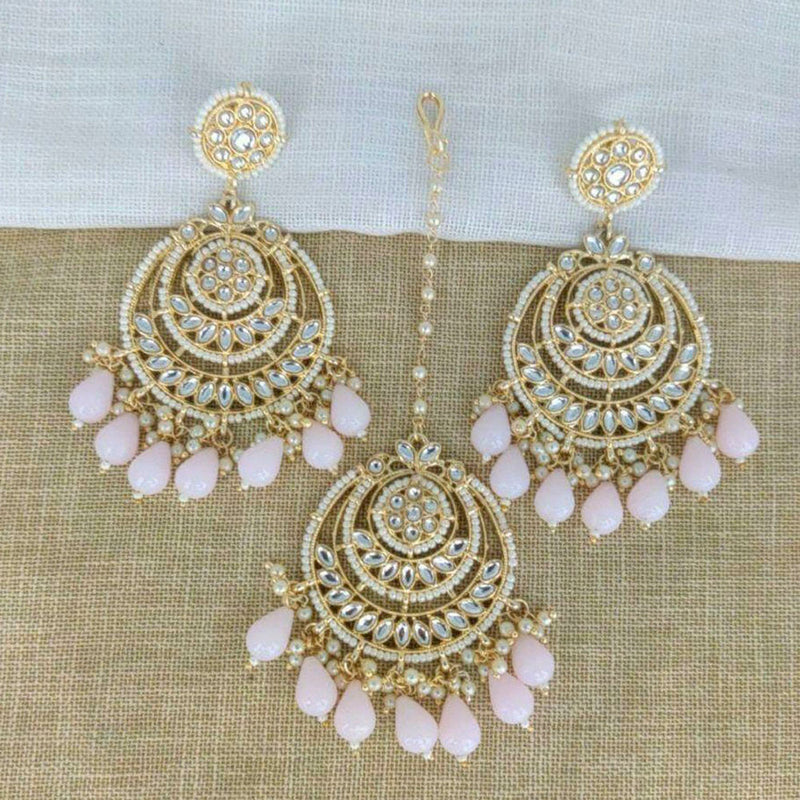 Sai Fashion Gold Plated Kundan And Pearl  Designer Dangler Earrings With Maang Tikka