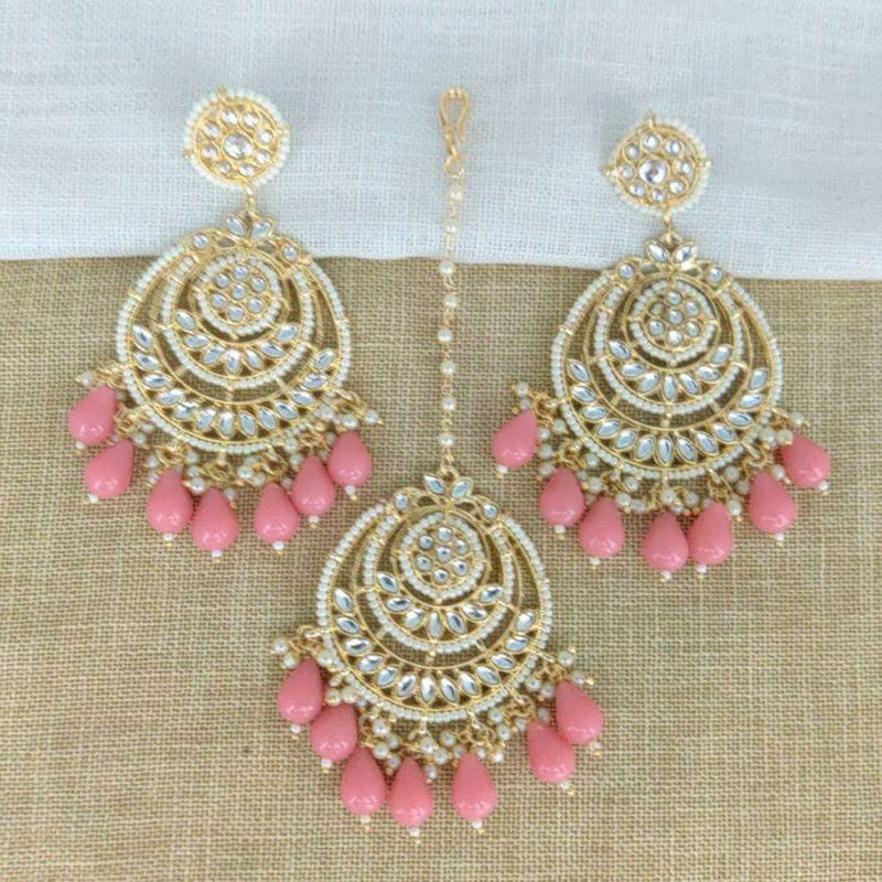 Sai Fashion Gold Plated Kundan And Pearl  Designer Dangler Earrings With Maang Tikka