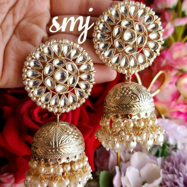 Sai Fashion Gold Plated Kundan Stone Designer Jhumki Earrings
