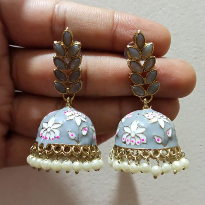 Sai Fashion Gold Plated Kundan Pota Stone & Meenakari Jhumki Earrings