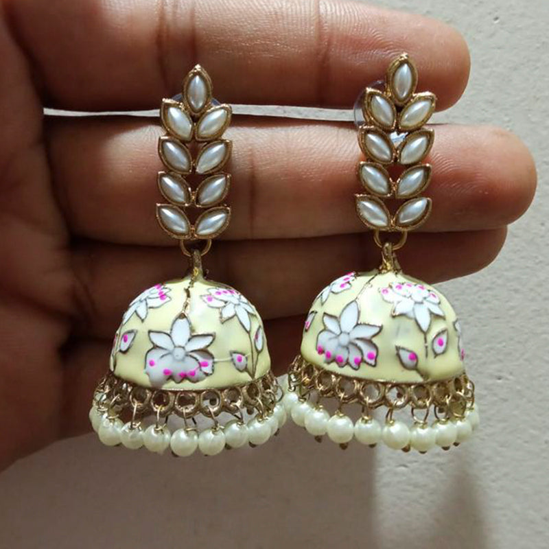 Sai Fashion Gold Plated Kundan Pota Stone & Meenakari Jhumki Earrings