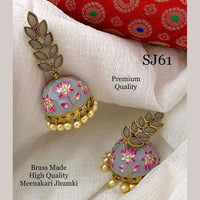 Sai Fashion Gold Plated Kundan Pota Stone & Meenakari Jhumki Earrings