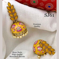 Sai Fashion Gold Plated Kundan Pota Stone & Meenakari Jhumki Earrings