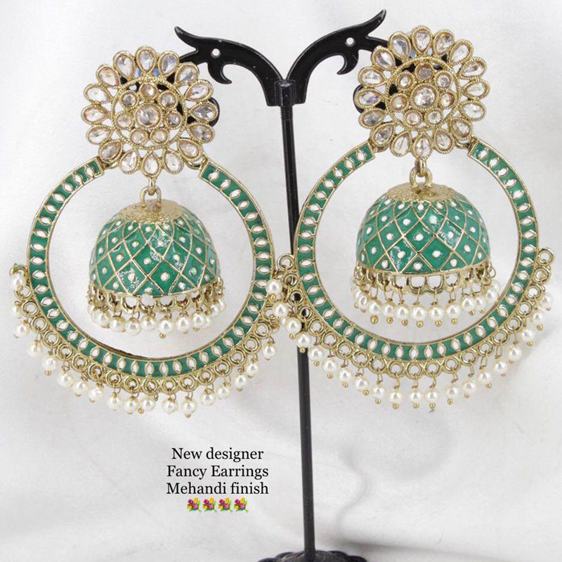 Sai Fashion Mehandi Finish Kundan And Meenakari Designer Dangler Earrings
