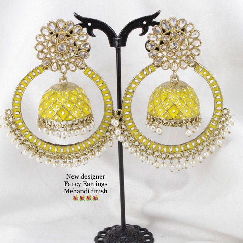 Sai Fashion Mehandi Finish Kundan And Meenakari Designer Dangler Earrings