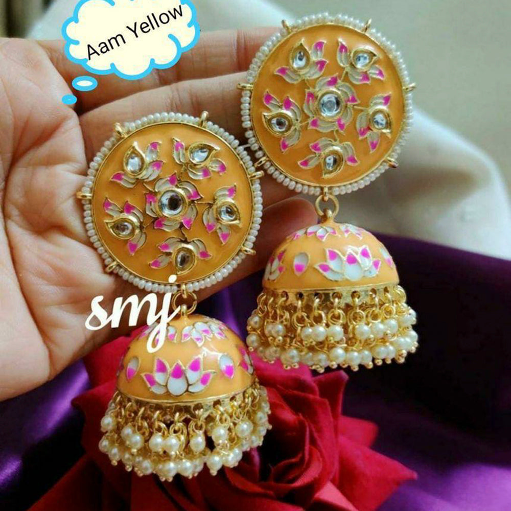 Sai Fashion Gold Plated Kundan And Meenakari Designer Jhumki Earrings