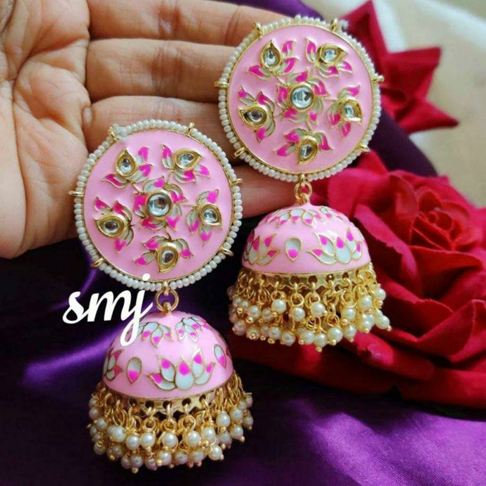 Sai Fashion Gold Plated Kundan And Meenakari Designer Jhumki Earrings