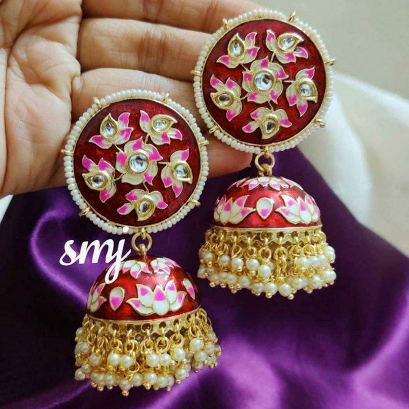 Sai Fashion Gold Plated Kundan And Meenakari Designer Jhumki Earrings