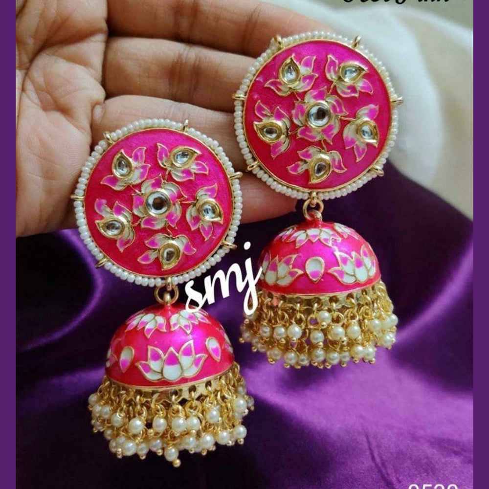 Sai Fashion Gold Plated Kundan And Meenakari Designer Jhumki Earrings