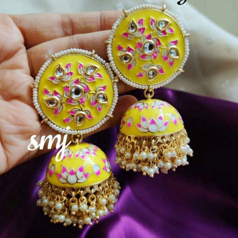Sai Fashion Gold Plated Kundan And Meenakari Designer Jhumki Earrings