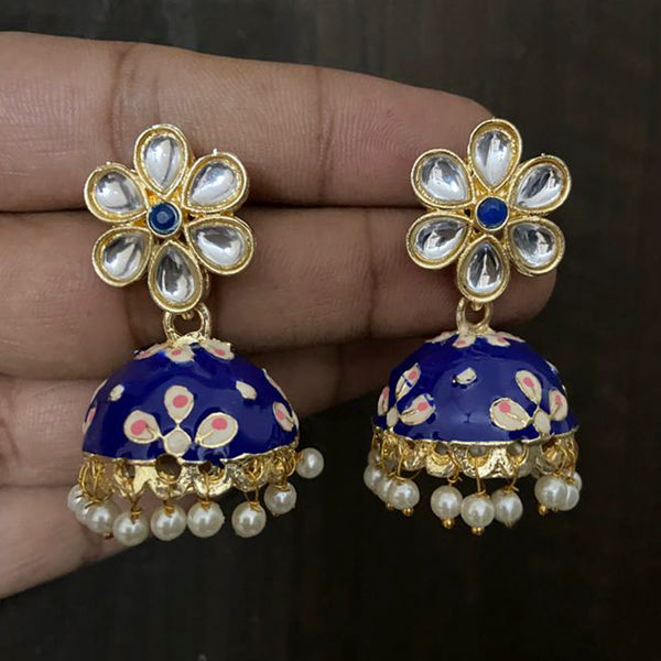 Sai Fashion Gold Plated Kundan Stone & Pearl Jhumki Earrings