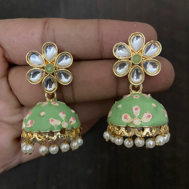 Sai Fashion Gold Plated Kundan Stone & Pearl Jhumki Earrings