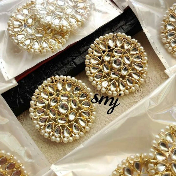 Sai Fashion Gold Plated Kundan And Pearl  Designer Stud Earrings