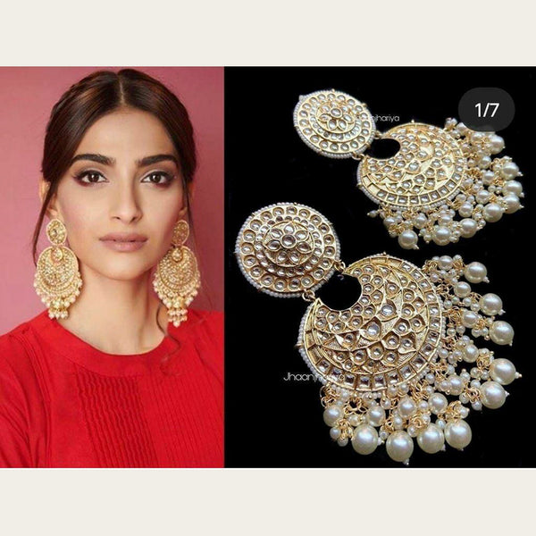 Sai Fashion Gold Plated Kundan And Pearl Designer Dangler Earrings