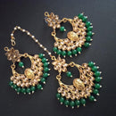 Sai Fashion Gold Plated Kundan And Beads Designer Dangler Earrings With Maang Tikka