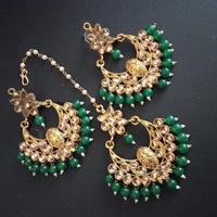 Sai Fashion Gold Plated Kundan And Beads Designer Dangler Earrings With Maang Tikka