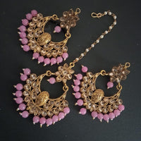 Sai Fashion Gold Plated Kundan And Beads Designer Dangler Earrings With Maang Tikka