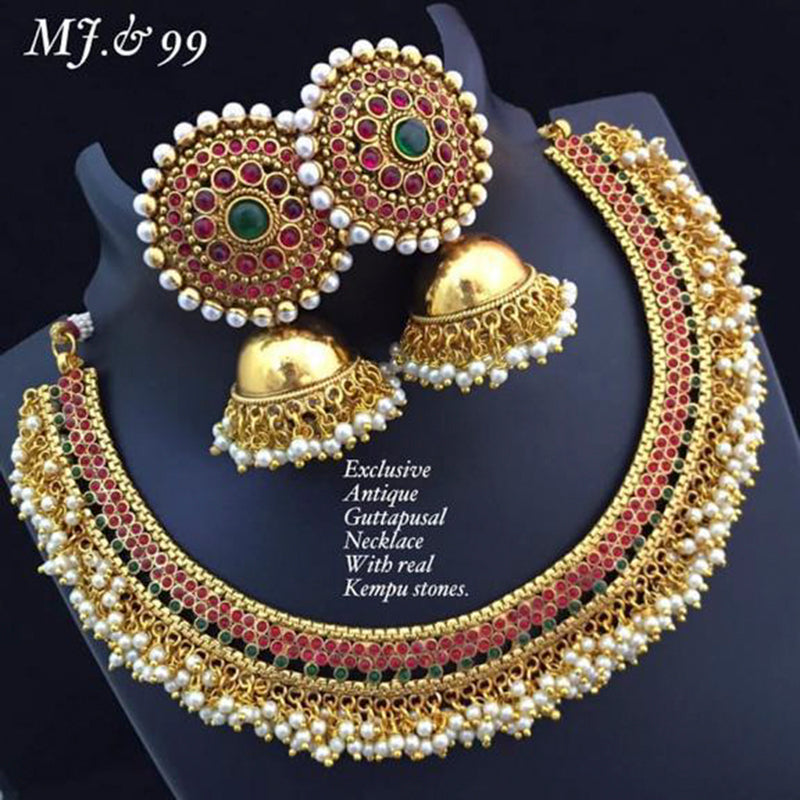 Sai Fashion Gold Plated Pearl And Pota Stone And Pearl Necklace Set