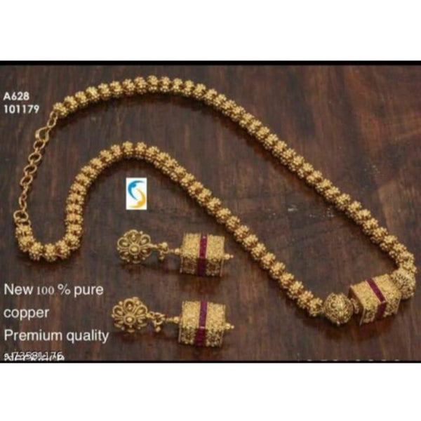 Sai Fashion Copper Pink  Pota Stone Traditional Long Necklace Set