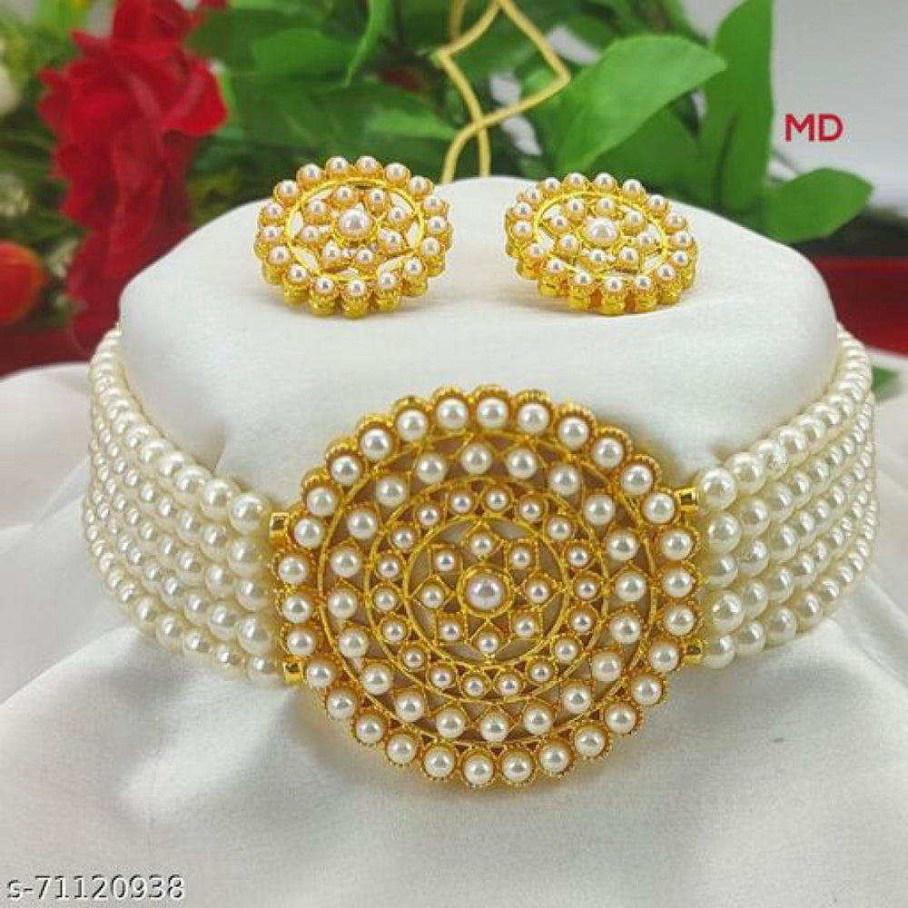 Sai Fashion Gold Plated Pearl And Beads Necklace Set