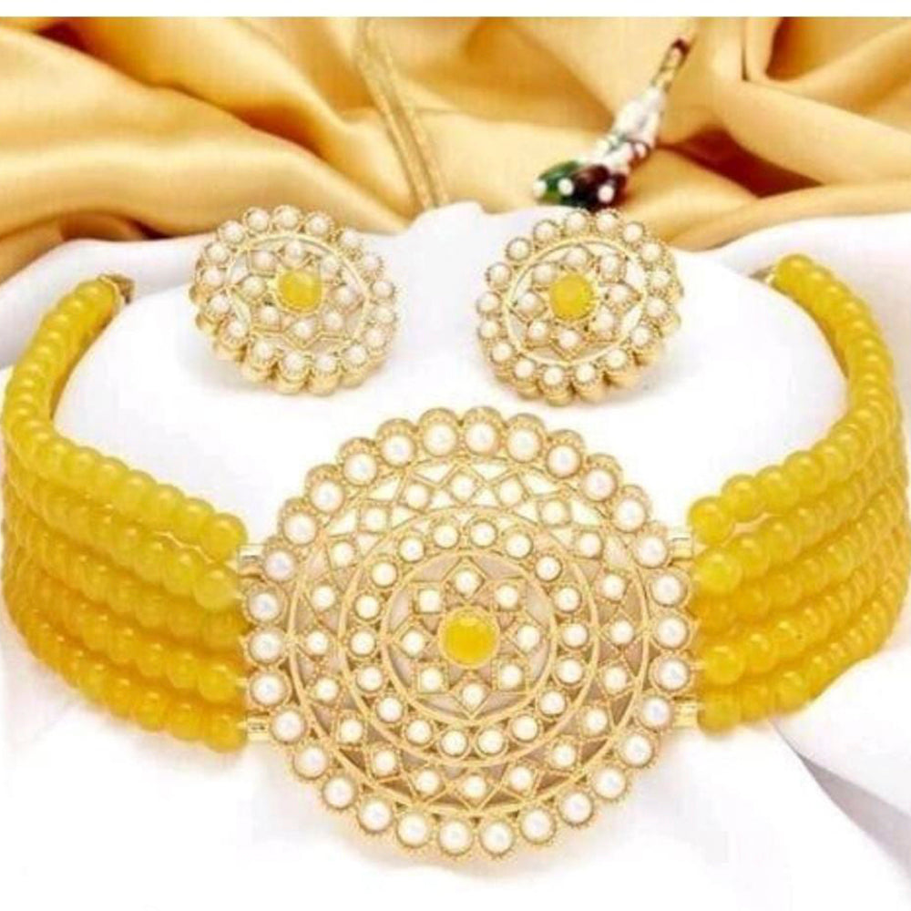 Sai Fashion Gold Plated Pearl And Beads Necklace Set