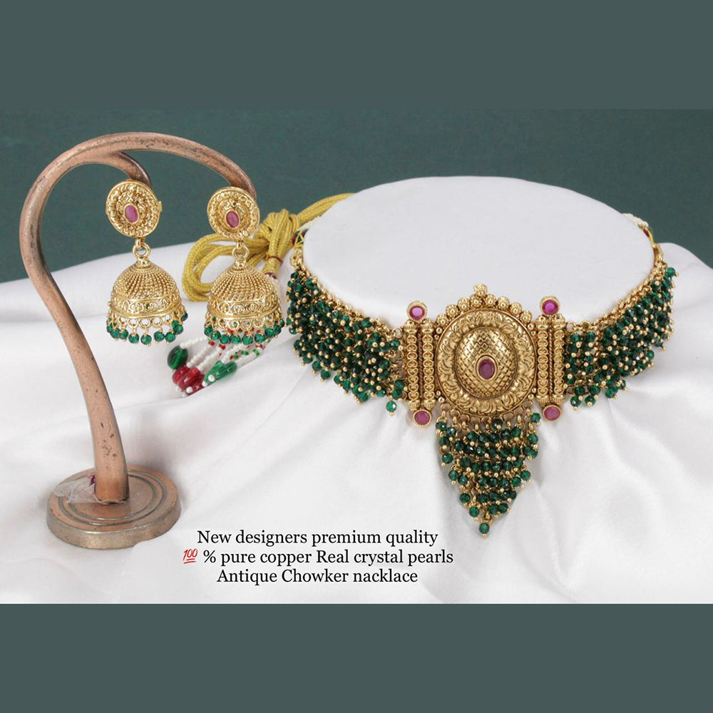 Sai Fashion Copper Crystal Stone &  Pearl Choker Necklace Set