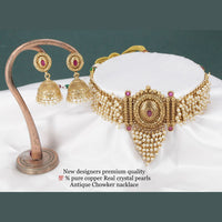 Sai Fashion Copper Crystal Stone &  Pearl Choker Necklace Set