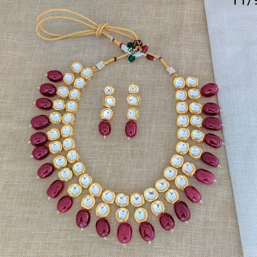 Sai Fashion Gold Plated Crysatal Stone & Beads Necklace Set