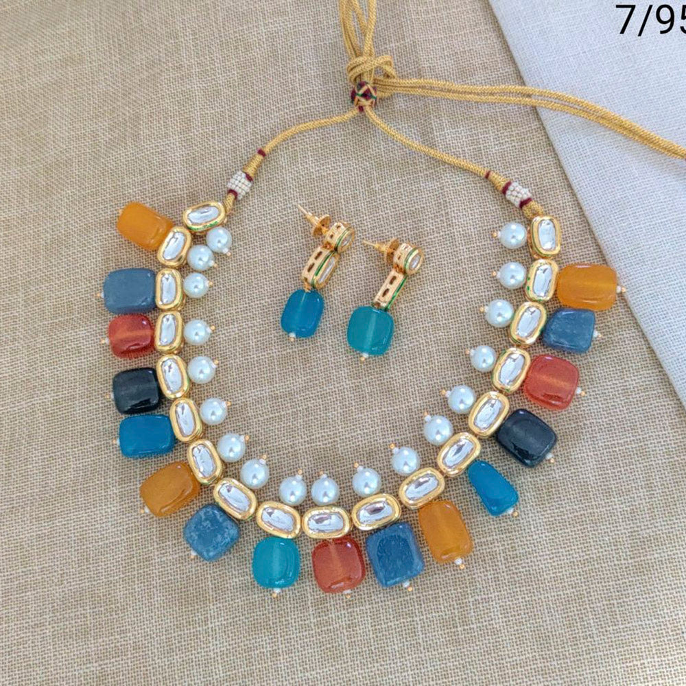 Sai Fashion Gold Plated Crysatal Stone & Beads Necklace Set