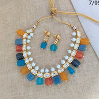 Sai Fashion Gold Plated Crysatal Stone & Beads Necklace Set