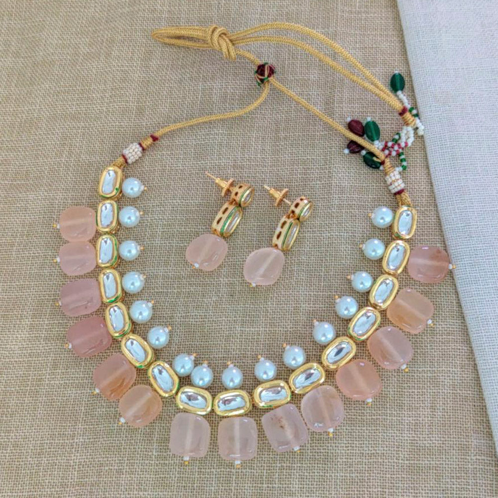 Sai Fashion Gold Plated Crysatal Stone & Beads Necklace Set