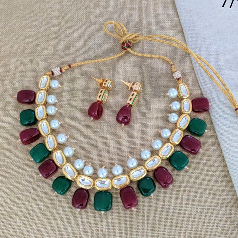 Sai Fashion Gold Plated Crysatal Stone & Beads Necklace Set