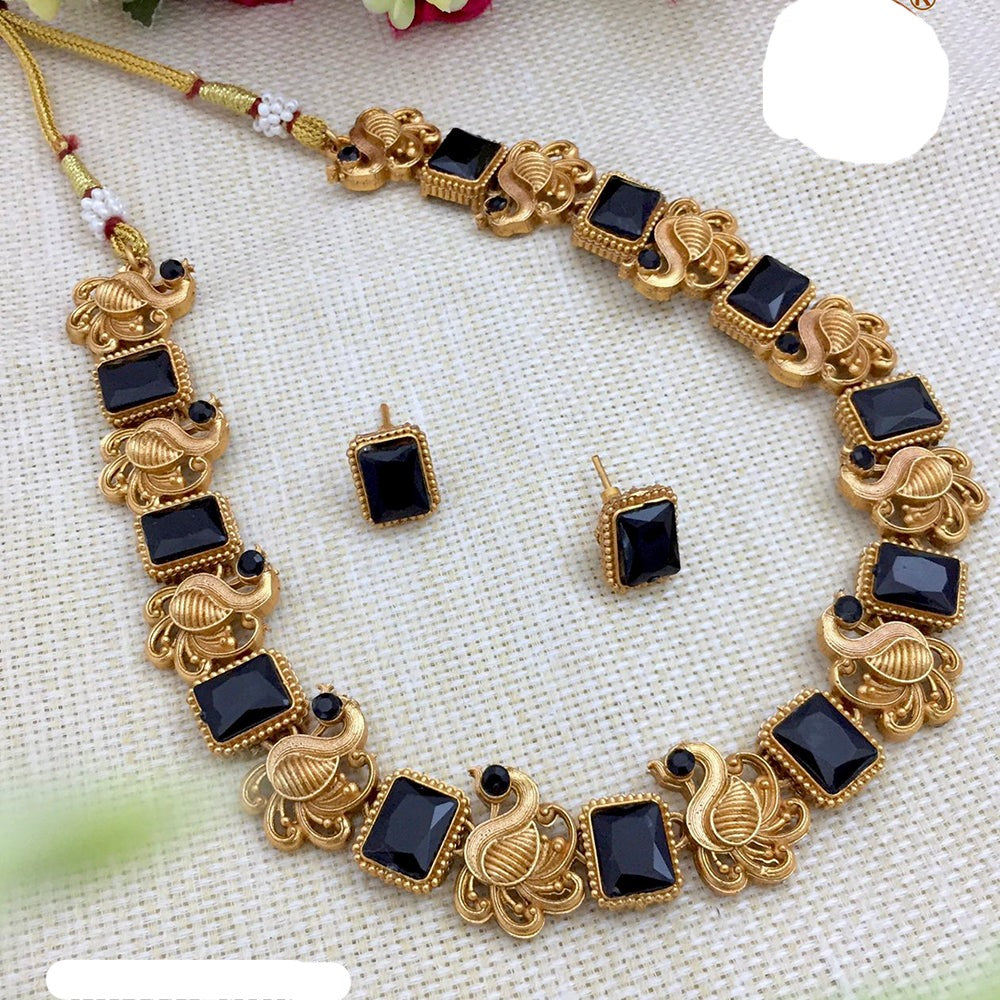 Sai Fashion Gold Matte Finish Crysatal Stone & Austrian Stone  Necklace Set