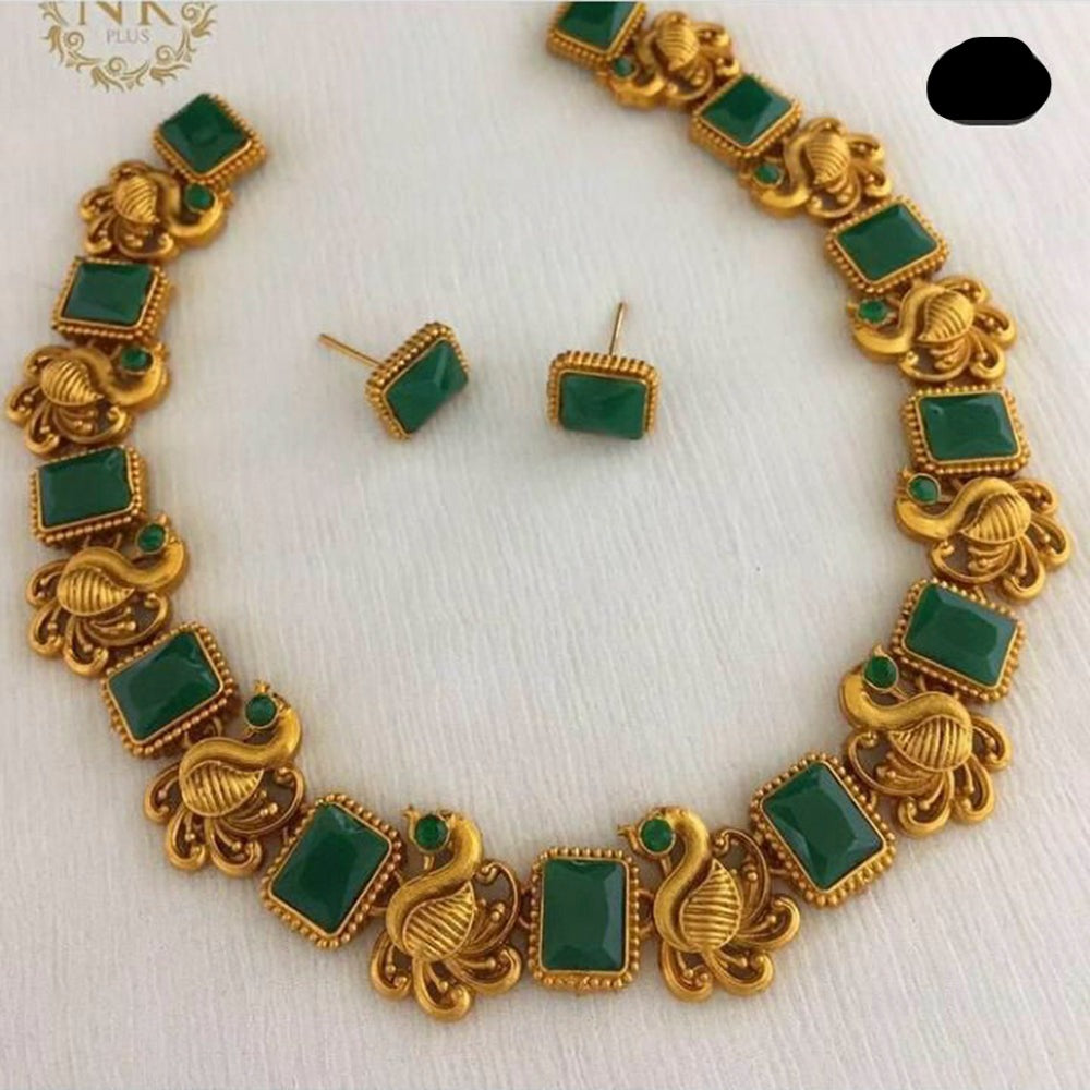 Sai Fashion Gold Matte Finish Crysatal Stone & Austrian Stone  Necklace Set