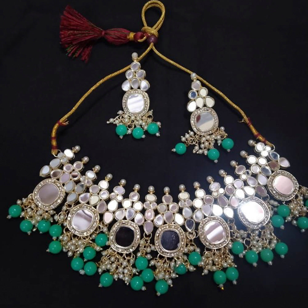 Sai Fashion Gold Plated Austrian Stone And Beads Mirror Necklace Set