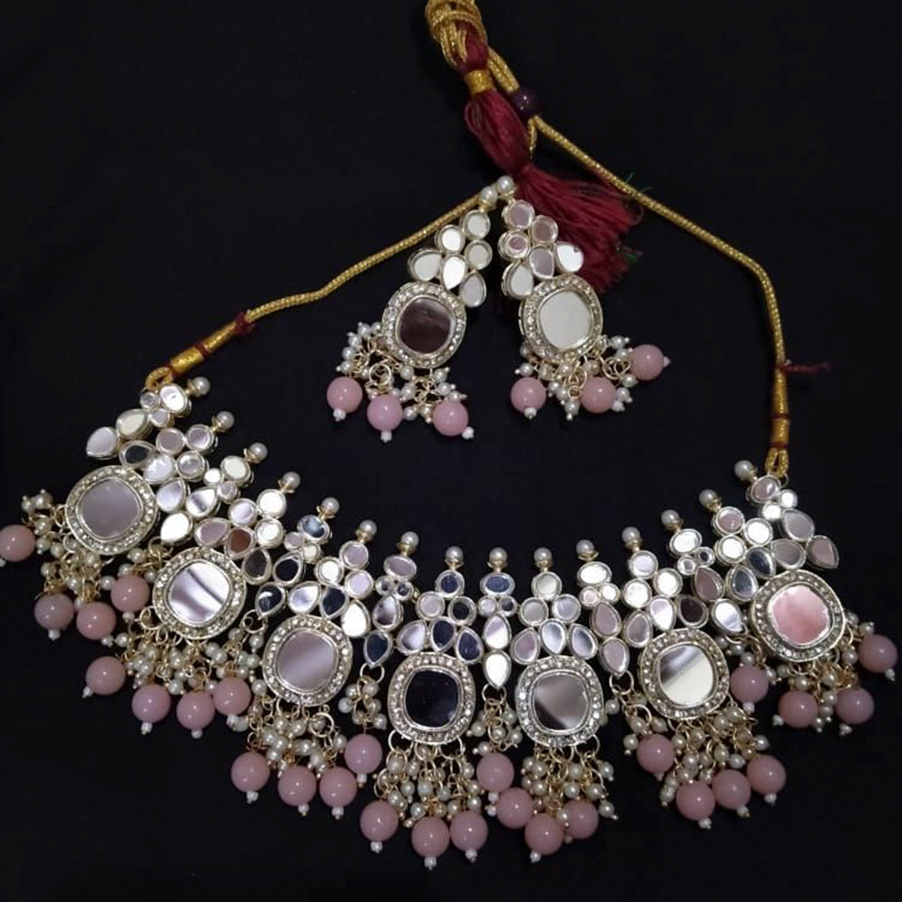 Sai Fashion Gold Plated Austrian Stone And Beads Mirror Necklace Set