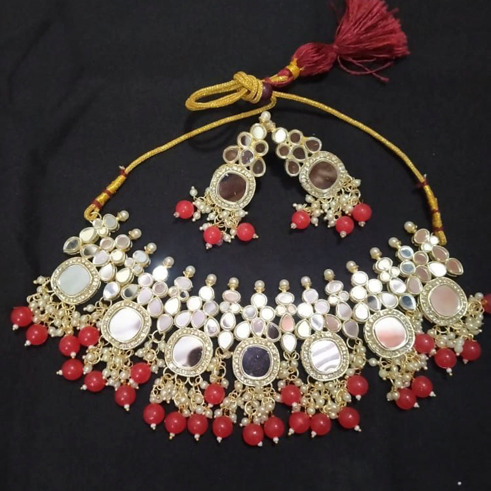 Sai Fashion Gold Plated Austrian Stone And Beads Mirror Necklace Set
