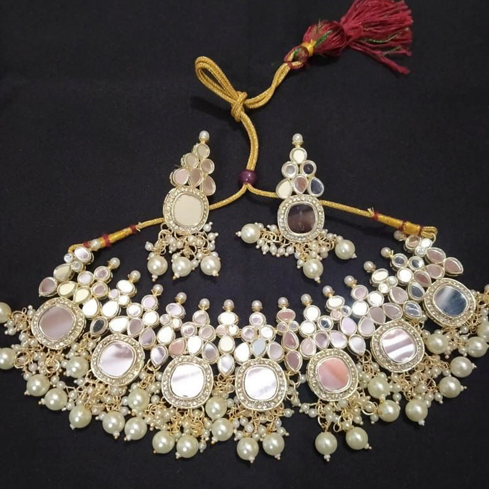 Sai Fashion Gold Plated Austrian Stone And Beads Mirror Necklace Set